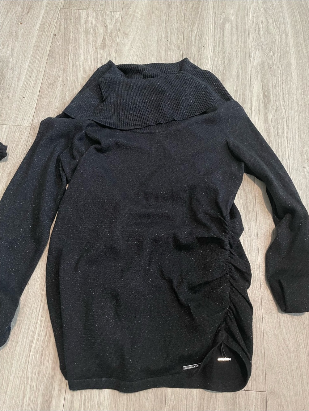 Michael Kors Black Off-Shoulder Ruched Cowl Neck Sweater